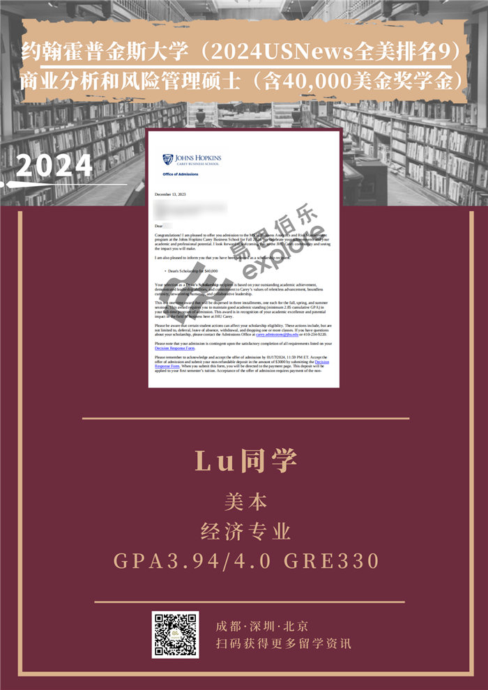 Student L - Johns Hopkins University - Master of Business Analytics and Risk Management